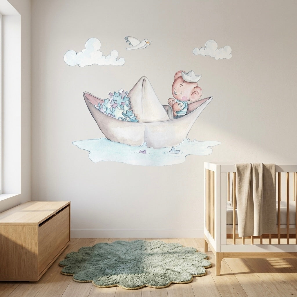 Vinilo decorativo infantil barquito de papel para niños