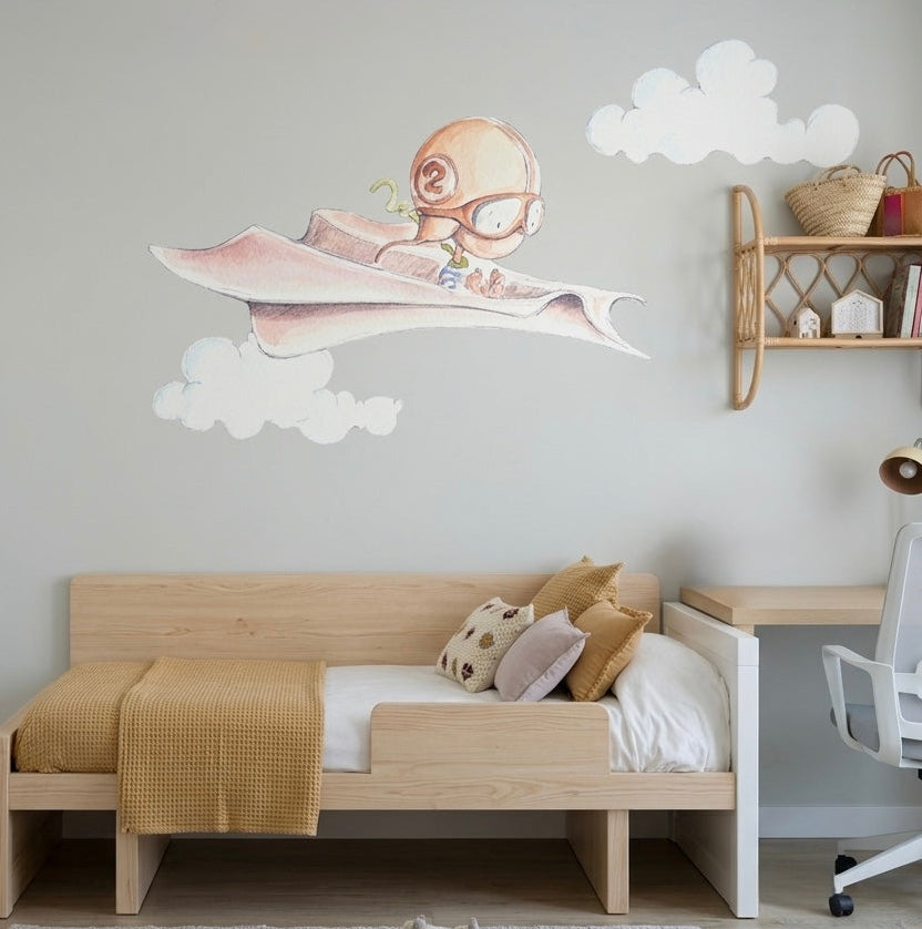 Vinilo decorativo infantil con diseño de avión de papel