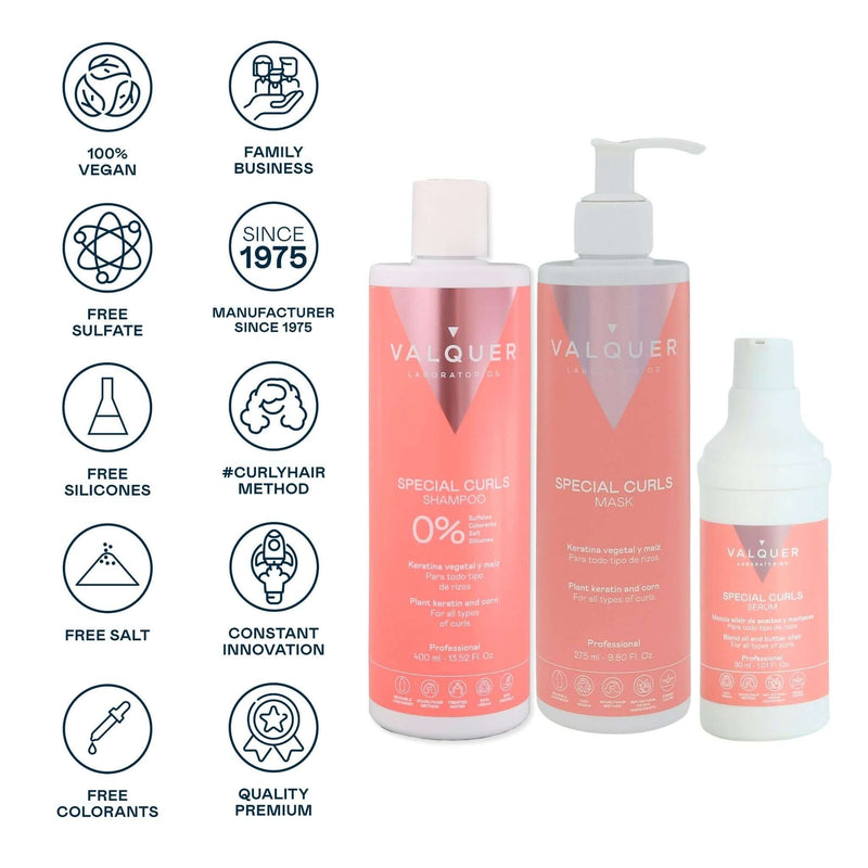Cabellos rizados pack 720 ml | champú mascarilla serum
