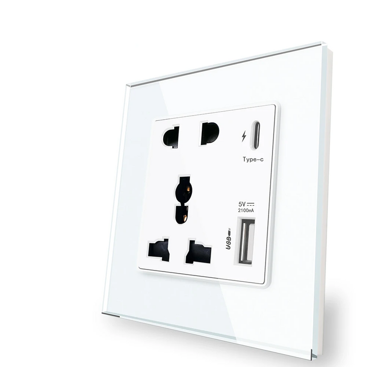 D1 Series Power Socket with Tempered Glass Panel for EU Standard Wall