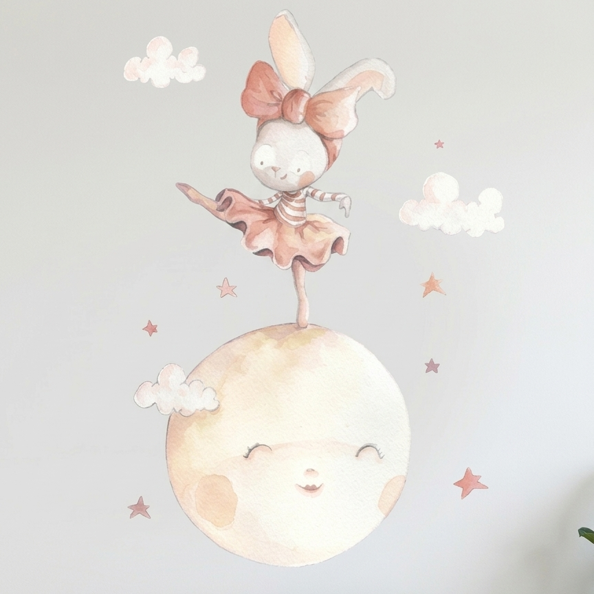 Vinilo decorativo infantil bailando en la luna | De acuarela