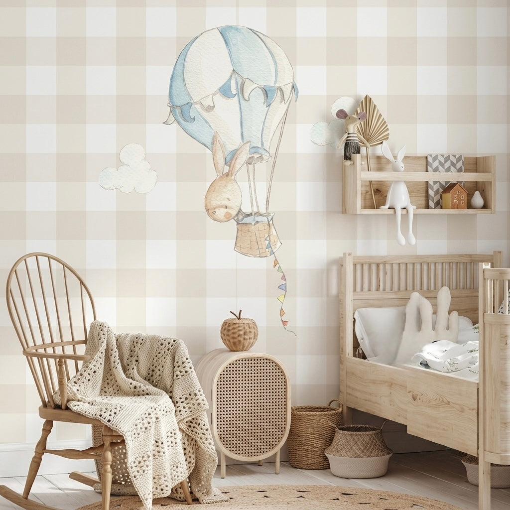 Vinilo decorativo infantil con diseño conejo en globo para niños