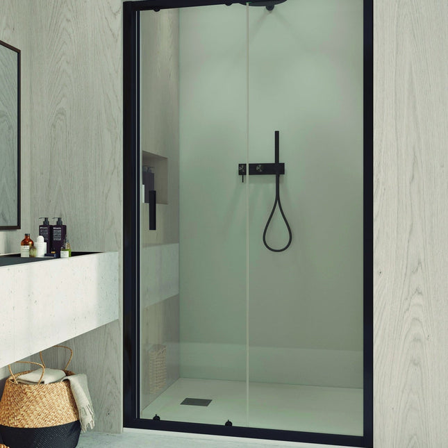 Mampara ducha 1 fijo y corredera | negro transparente | 3_BP