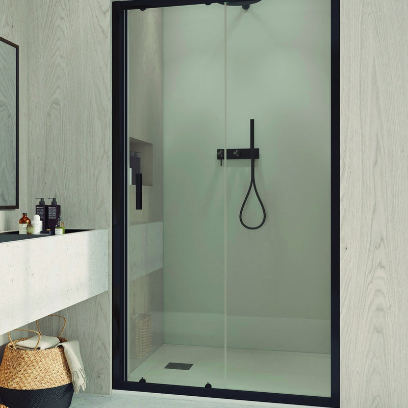 Mampara ducha 1 fijo y corredera | negro transparente | 3_BP