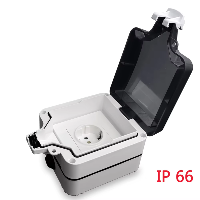 Caja impermeable IP66 para enchufe de instalación externa con cerraduraEnchufes