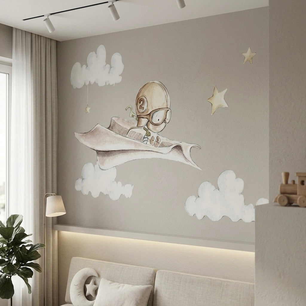 Vinilo decorativo infantil con diseño de avión de papel