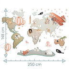 Children's decorative vinyl world map XL with balloons 220x180cm