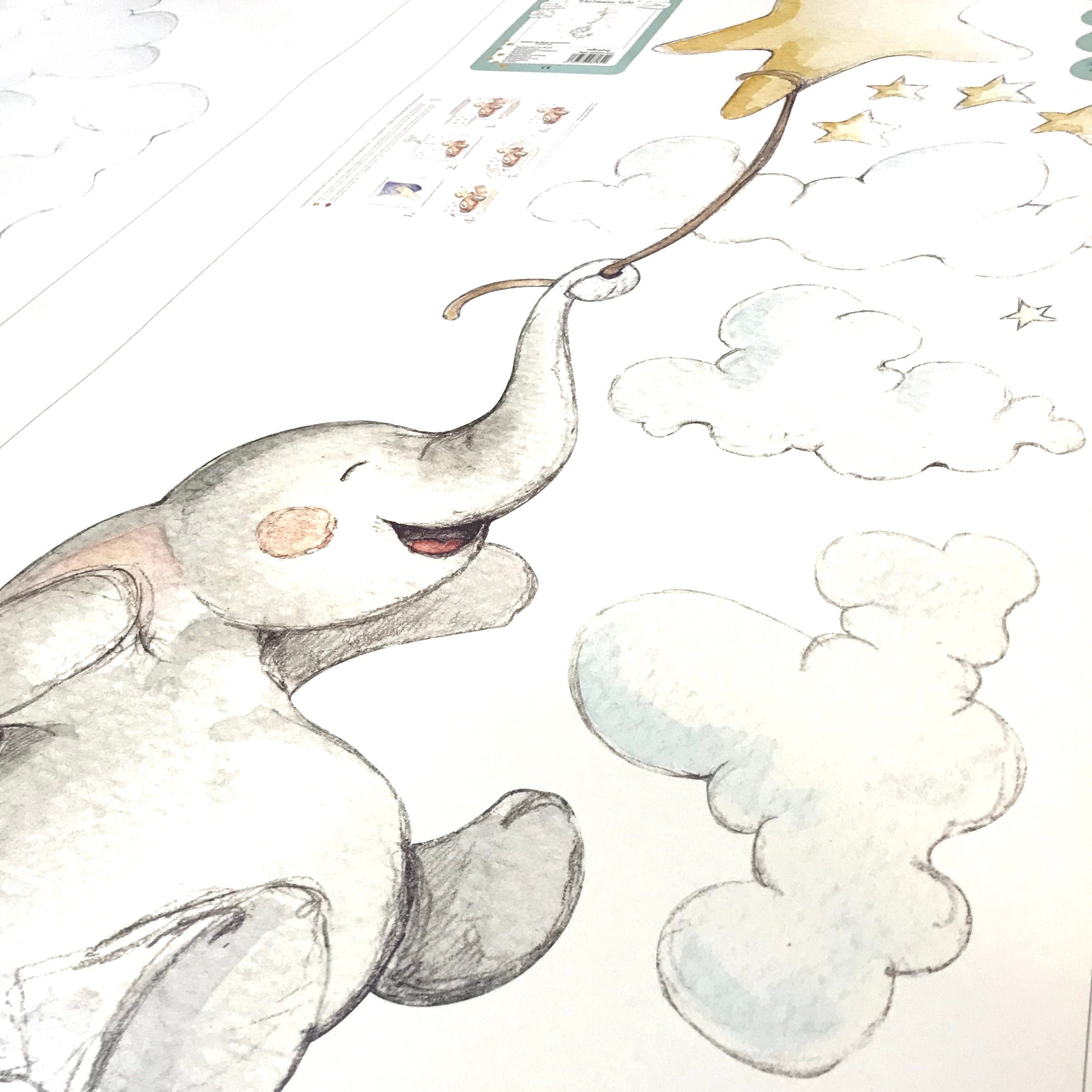 Vinilo infantil elefantito feliz | Decorativo a mano