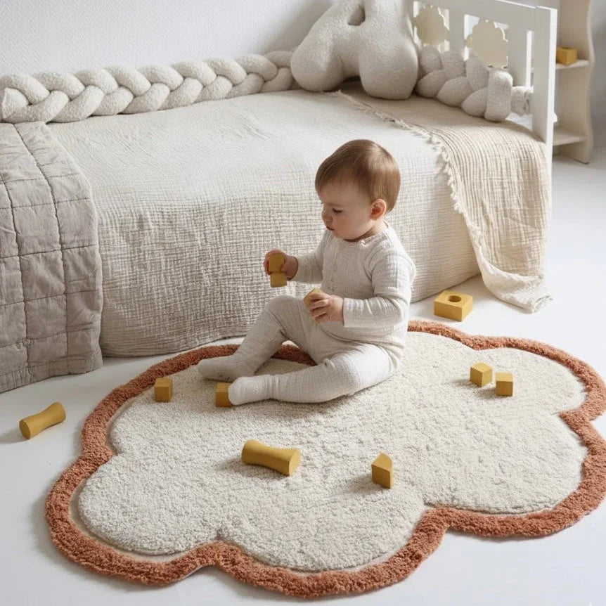 Alfombra infantil de algodón en forma de nube | Marrón caramelo