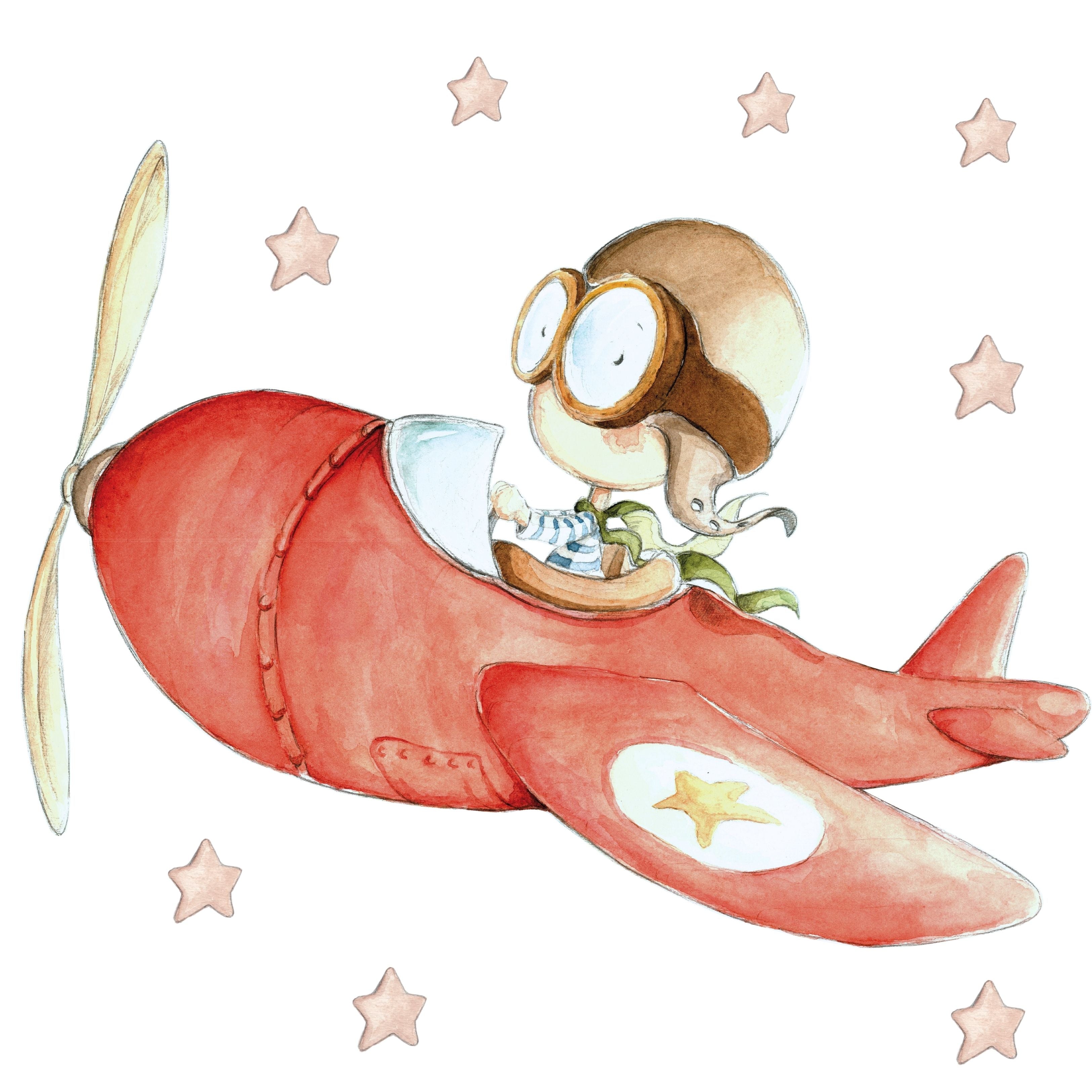Vinilo Decorativo Infantil Avión Rápido Pintado A Mano | Ideal Para Niños