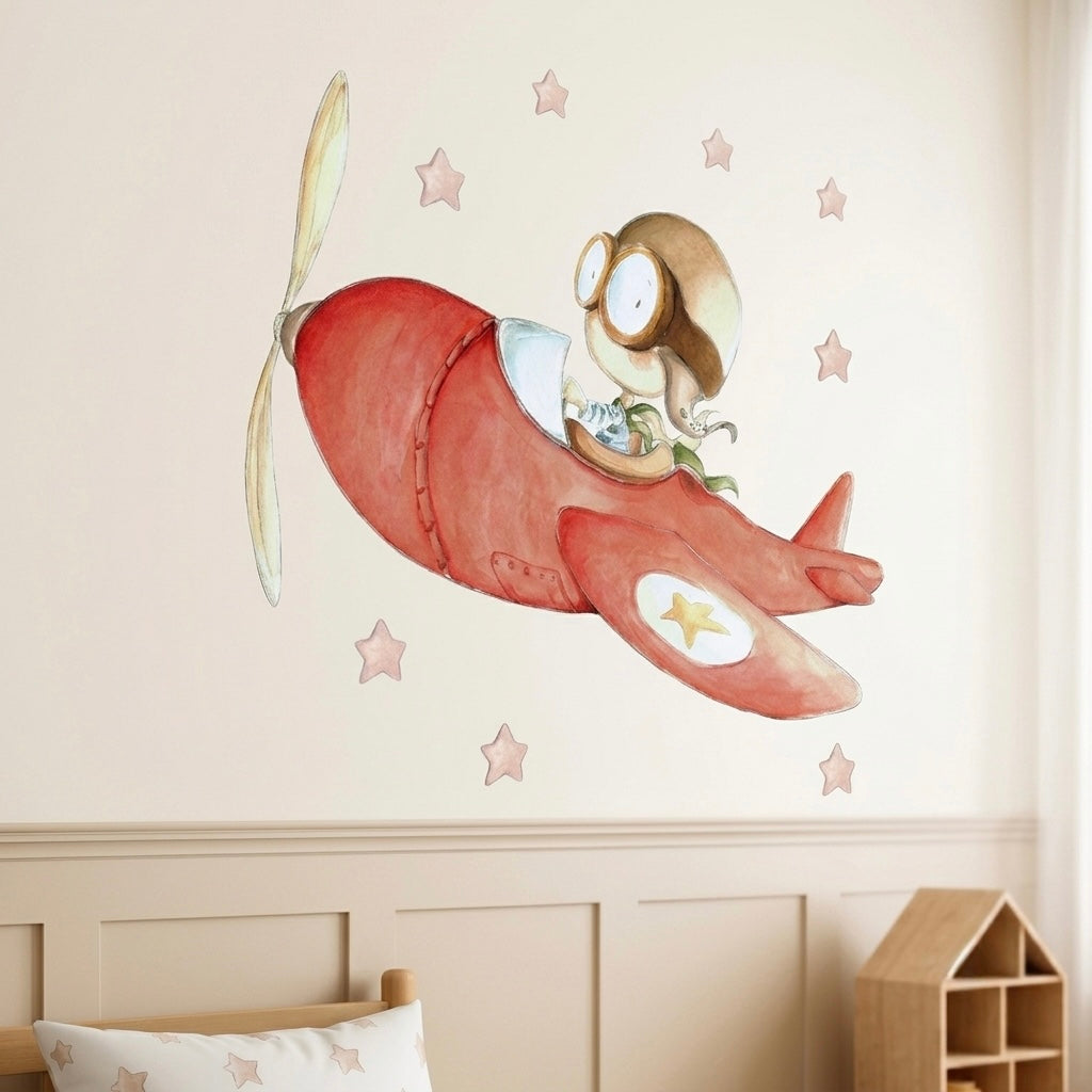 Hand-Painted Fast Plane Kids Wall Decal | Ideal for Children