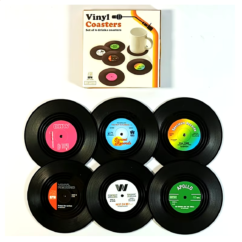 Posavasos retro con diseño de disco de vinilo pack 6 unidadesPosavasos