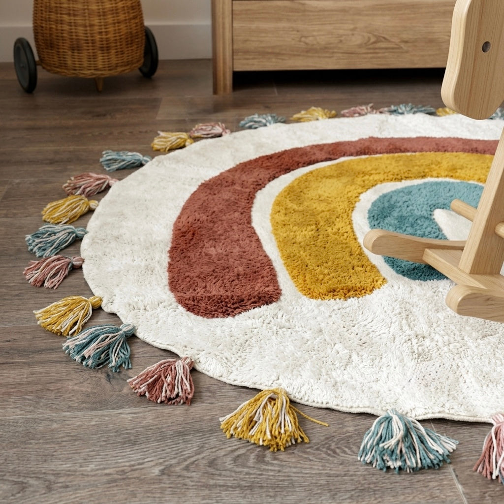 Alfombra infantil rainbow de algodón lavable a máquina 110 cm