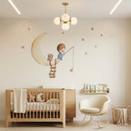 Vinilo decorativo infantil pescando en la luna | Dibujos a mano