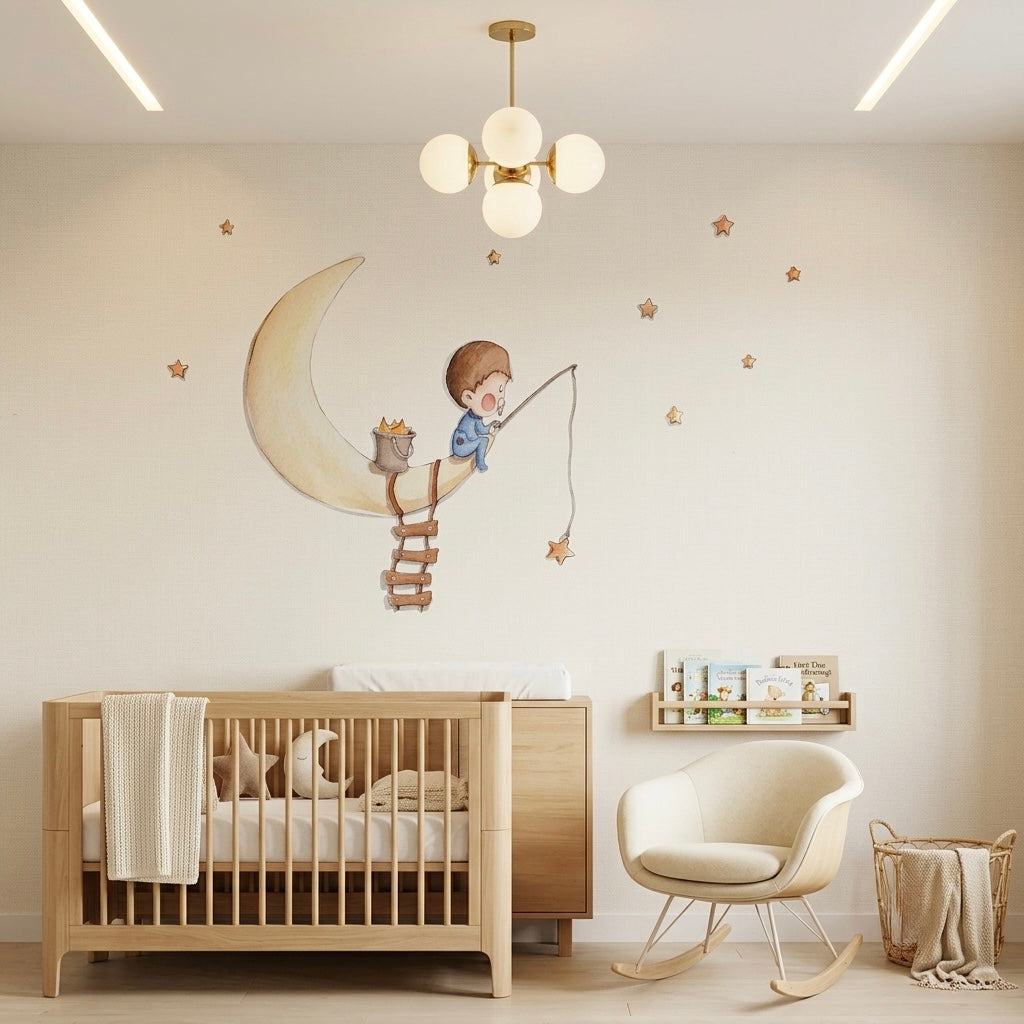 Children's decorative vinyl fishing on the moon | Hand-drawn