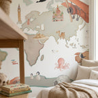 Children's decorative vinyl world map XL with balloons 220x180cm