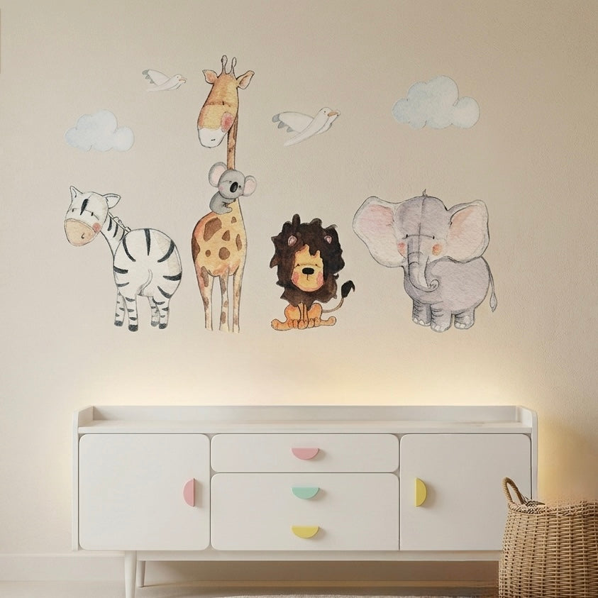 Vinilo decorativo infantil de animales de la selva | pintado a mano