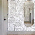 Wallpaper with houses | for children in white and gray