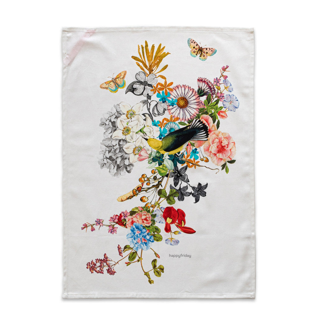 Pano de loiça com estampado de ramos florais, 2 unidades, 70x50 cm