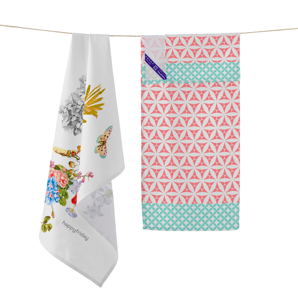 Pano de loiça com estampado de ramos florais, 2 unidades, 70x50 cm