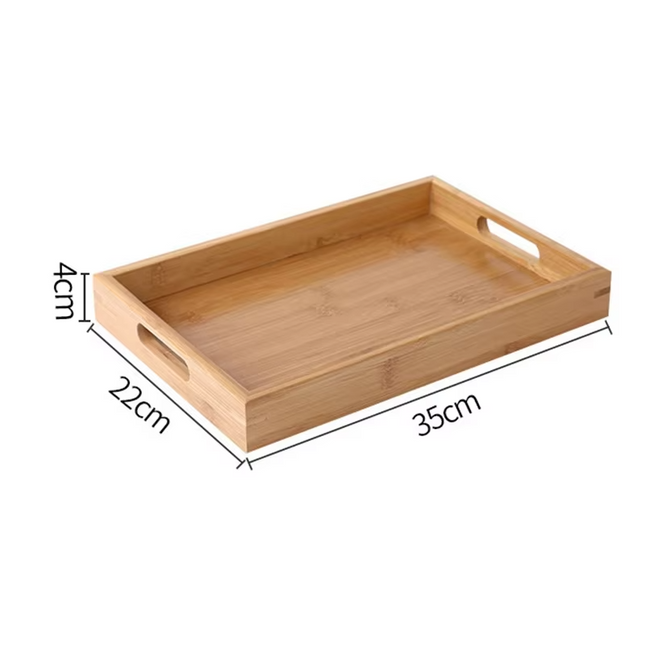 Bandeja rectangular de madera de bambú con asas decorativa en tamaños combinables