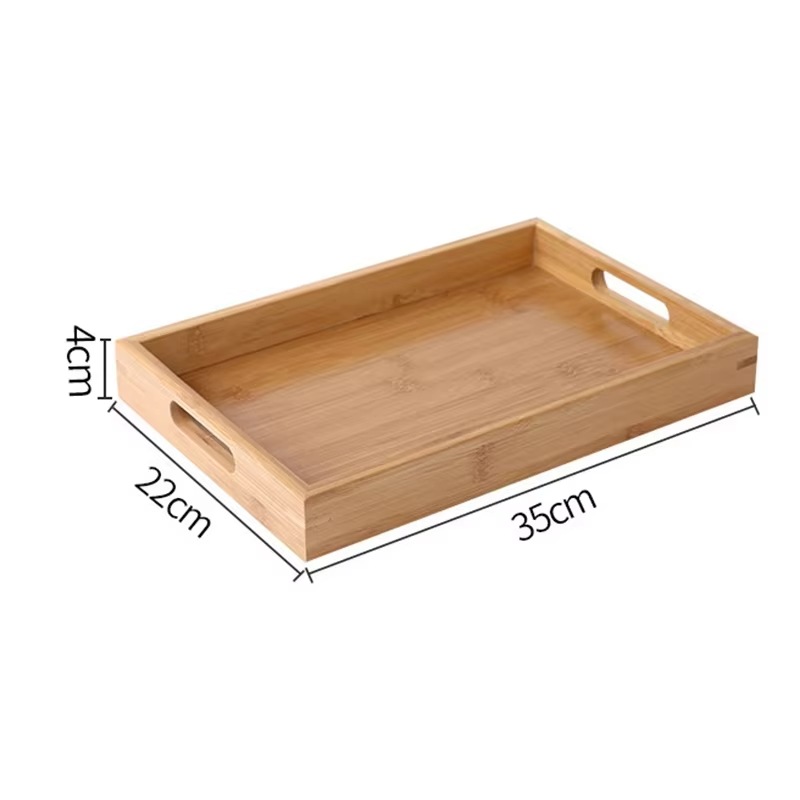 Bandeja rectangular de madera de bambú con asas decorativa en tamaños combinablesBandejas