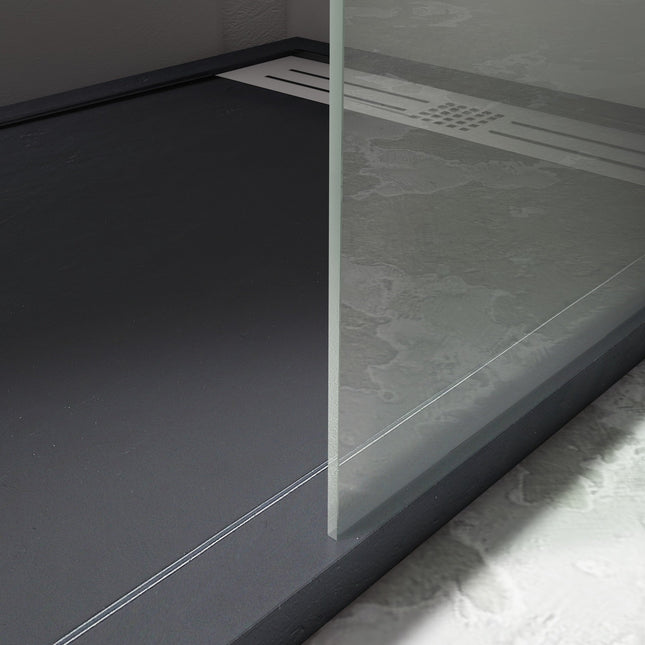 Mampara de ducha fija perfil negro vidrio templado 8 mm | 3_BP