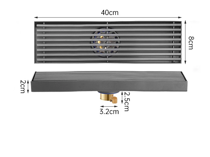 Desagüe de suelo rectangular de acero inoxidable color grisDesagües