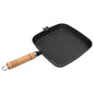 Sartén parrilla de hierro fundido con mango de madera 20x20 cm