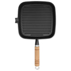 Sartén parrilla de hierro fundido con mango de madera 20x20 cm