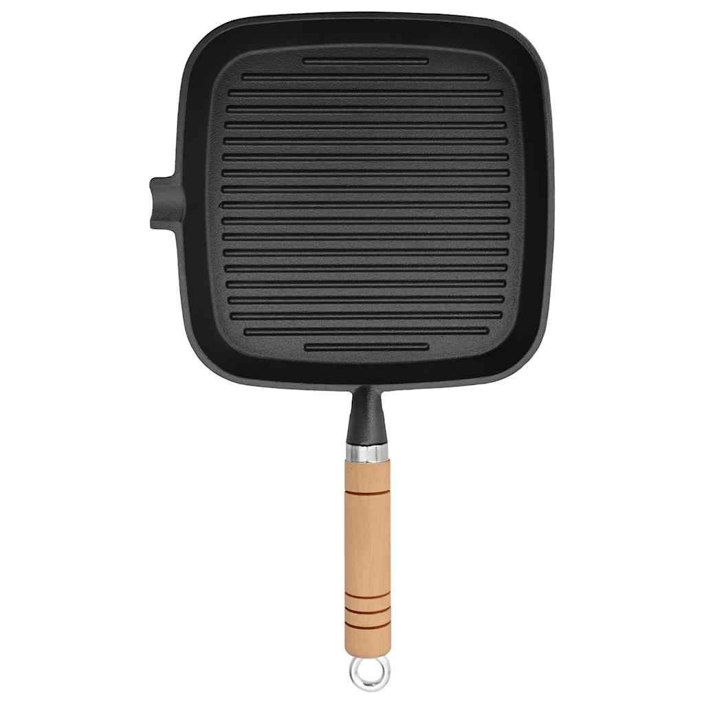 Sartén parrilla de hierro fundido con mango de madera 20x20 cm