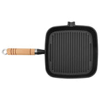 Sartén parrilla de hierro fundido con mango de madera 20x20 cm