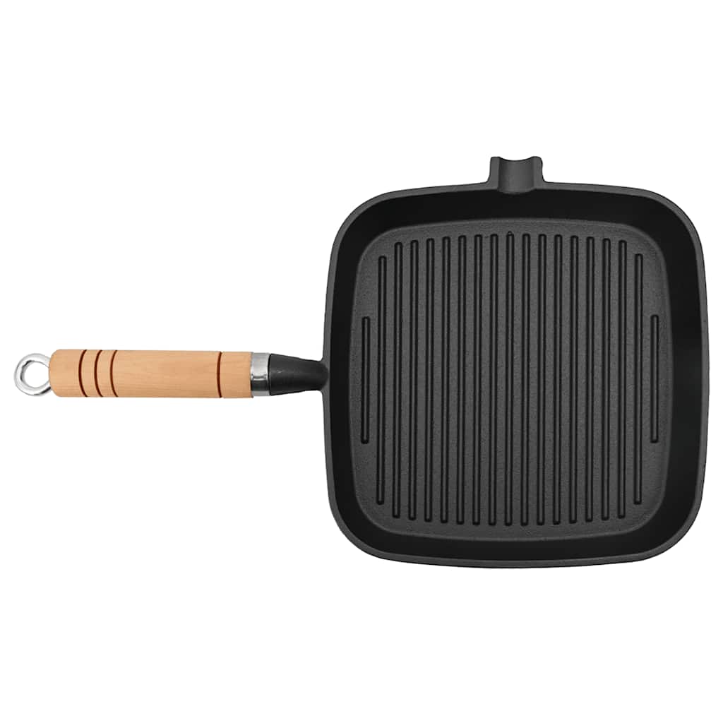 Sartén parrilla de hierro fundido con mango de madera 20x20 cm