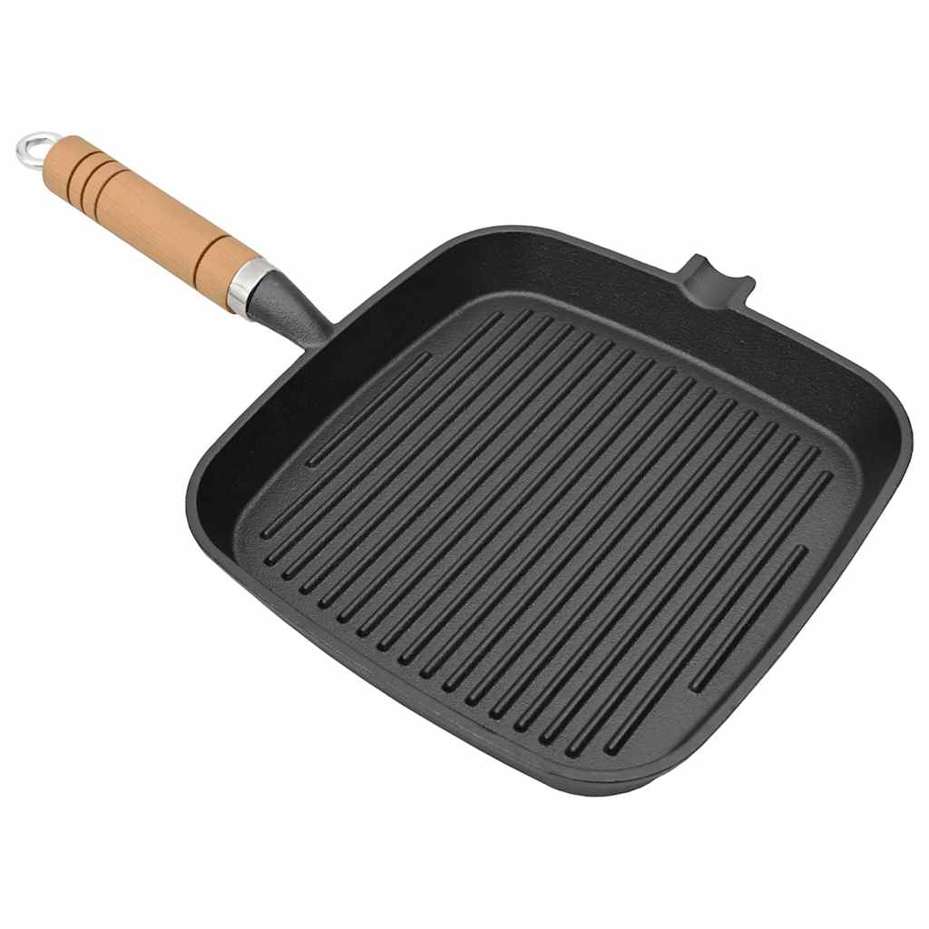 Sartén parrilla de hierro fundido con mango de madera 20x20 cm