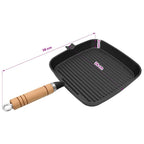 Sartén parrilla de hierro fundido con mango de madera 20x20 cm
