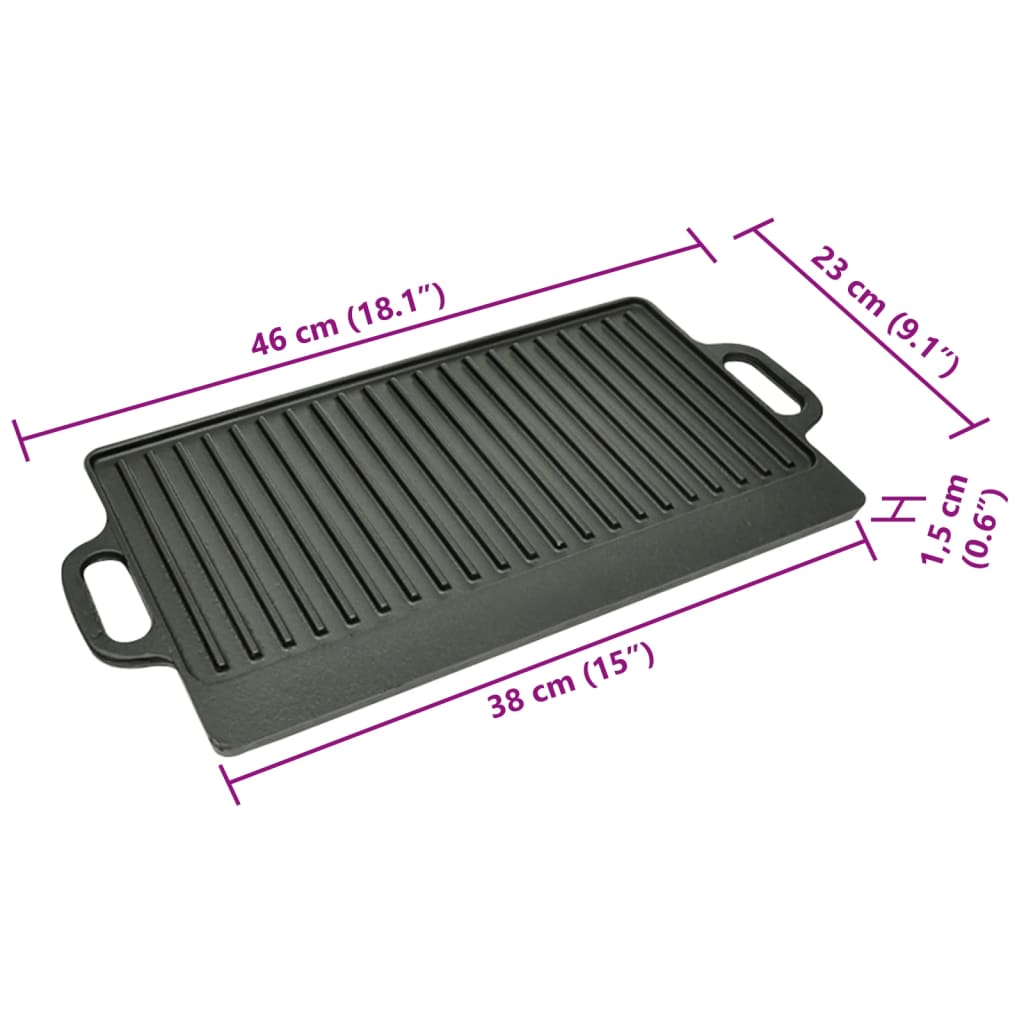 Placa parrilla de hierro fundido reversible 38x23cm 2 unidades