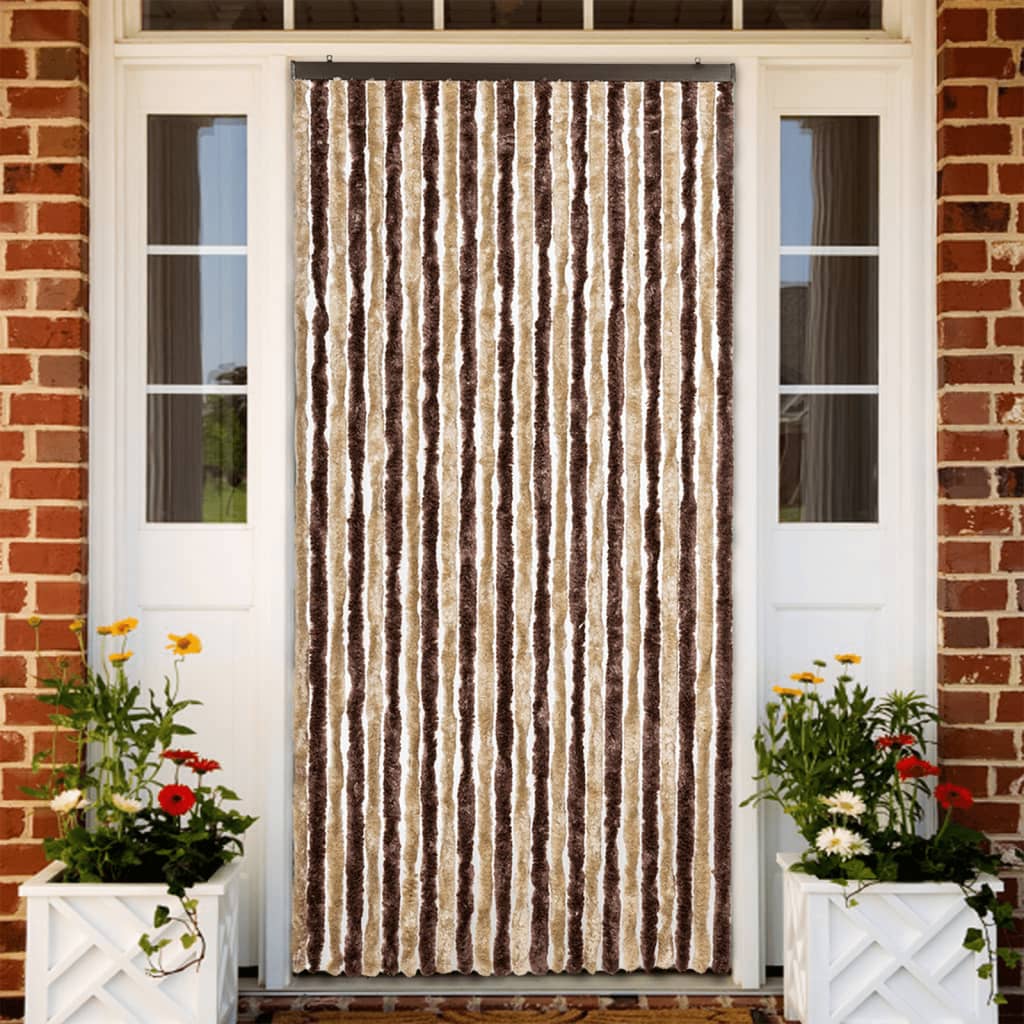 Blue and white chenille fly curtain 56x200 cm