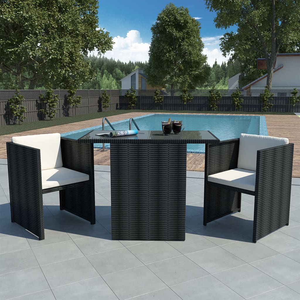 Juego de comedor de jardín 5 piezas ratán sintético negro