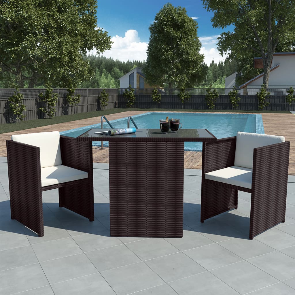 Juego de comedor de jardín 5 piezas ratán sintético negro