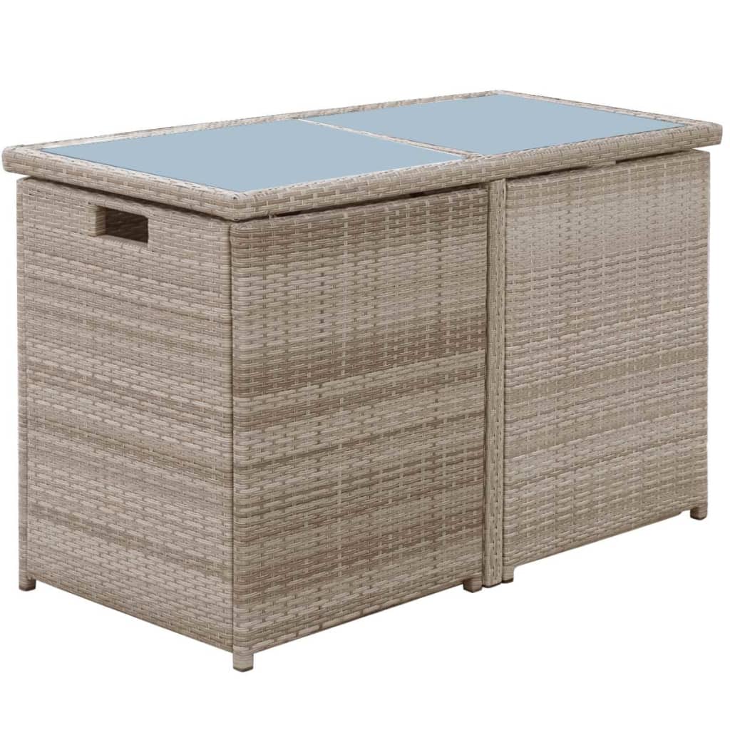 Mesa y sillas bistró de jardín 3 pzs y cojines poli ratán beige