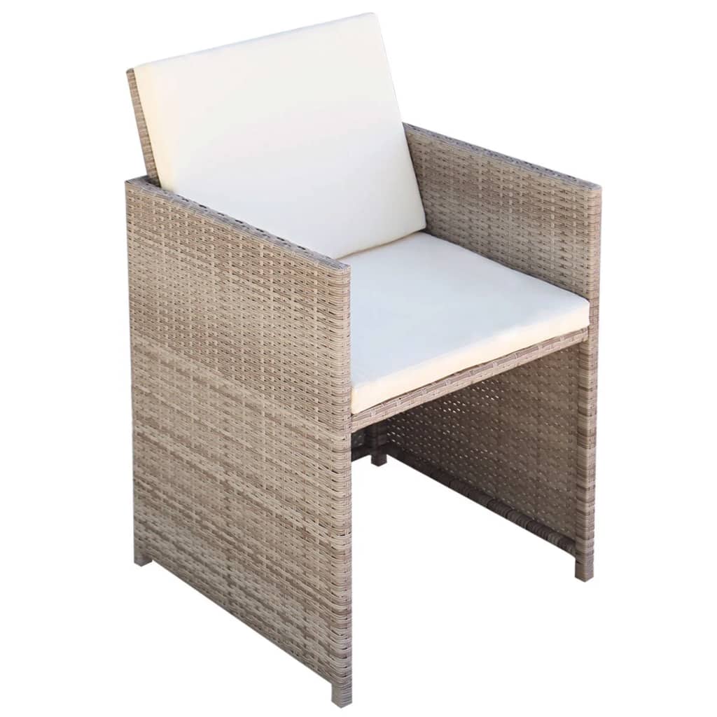 Mesa y sillas bistró de jardín 3 pzs y cojines poli ratán beige
