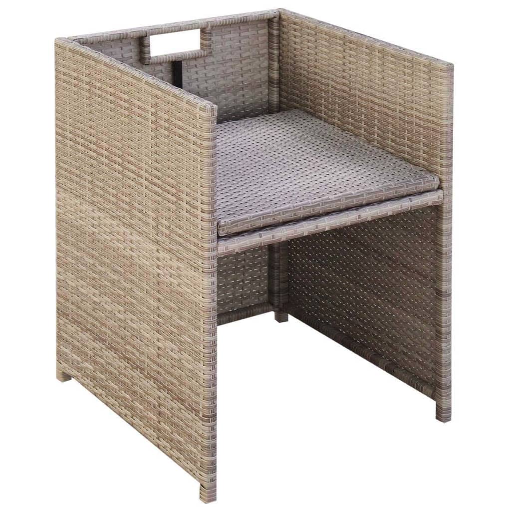 Mesa y sillas bistró de jardín 3 pzs y cojines poli ratán beige