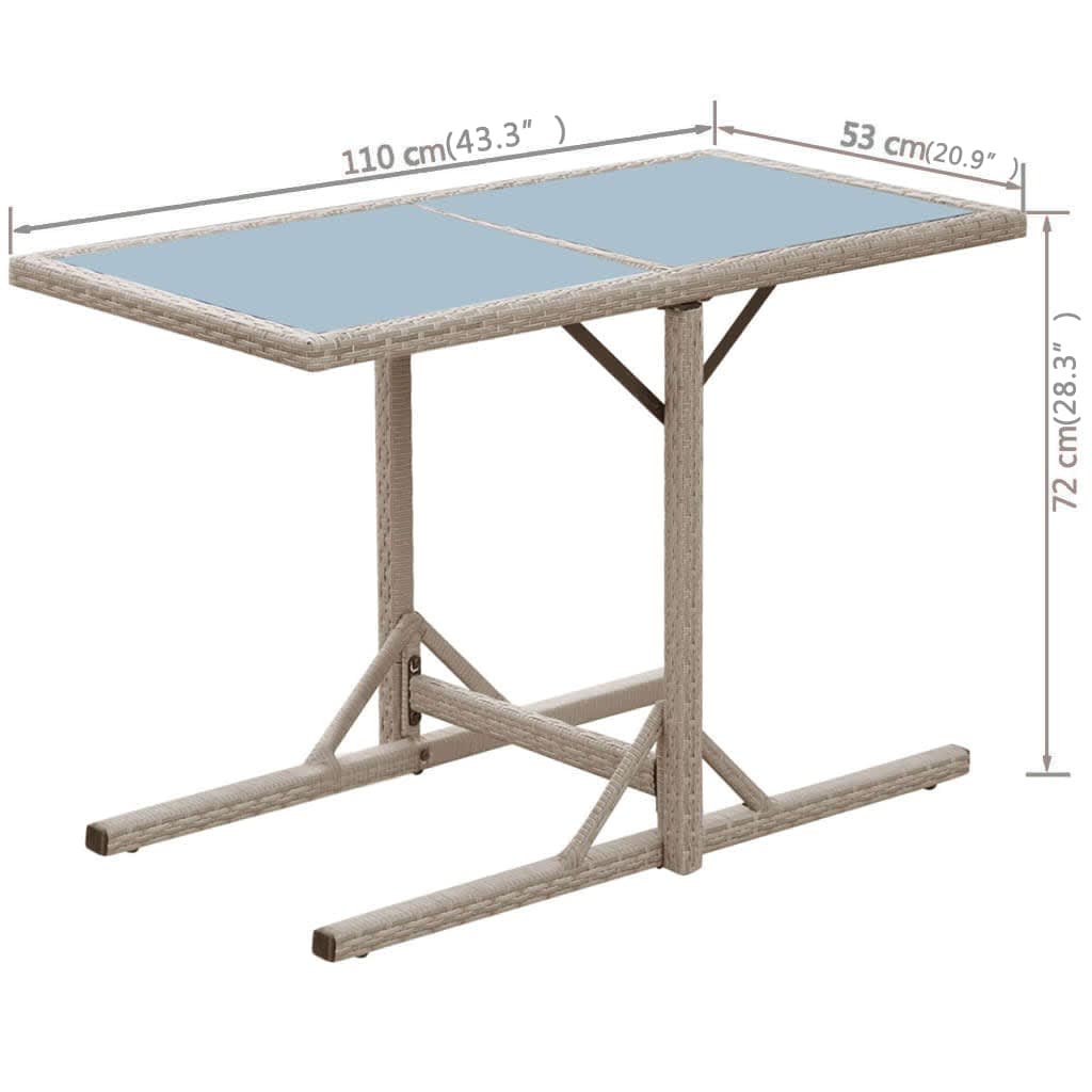 Mesa y sillas bistró de jardín 3 pzs y cojines poli ratán beige
