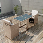 Mesa y sillas bistró de jardín 3 pzs y cojines poli ratán beige