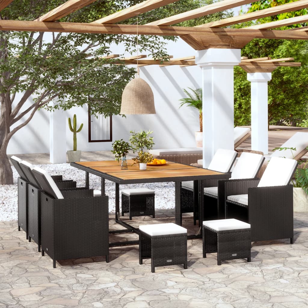 Mesa y sillas bistró de jardín 3 pzs y cojines poli ratán beige