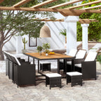 Mesa y sillas bistró de jardín 3 pzs y cojines poli ratán beige