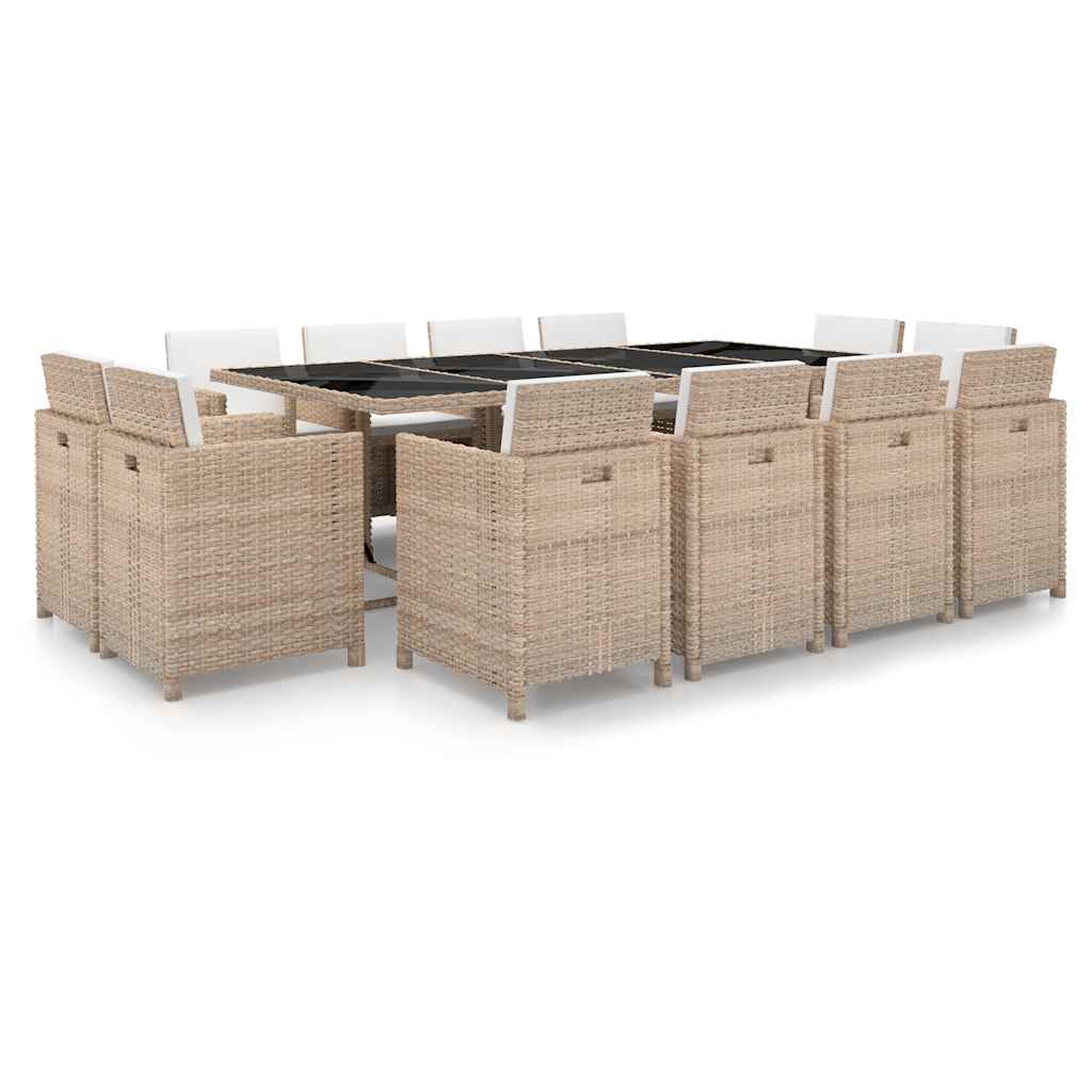 Mesa y sillas bistró de jardín 3 pzs y cojines poli ratán beige