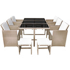 Set comedor de jardín 11 piezas y cojines ratán sintético beige