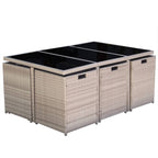 Set comedor de jardín 11 piezas y cojines ratán sintético beige