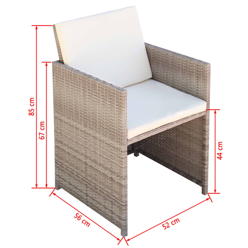 Set comedor de jardín 11 piezas y cojines ratán sintético beige